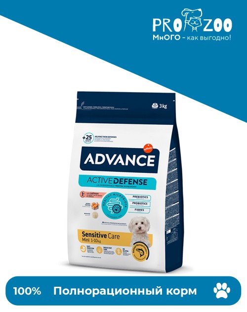 Advance Mini Sensitive для собак малых пород с чувствительным пищеварением, лосось и рис Advance Mini Sensitive для собак малых пород с чувствительным пищеварением, лосось и рис