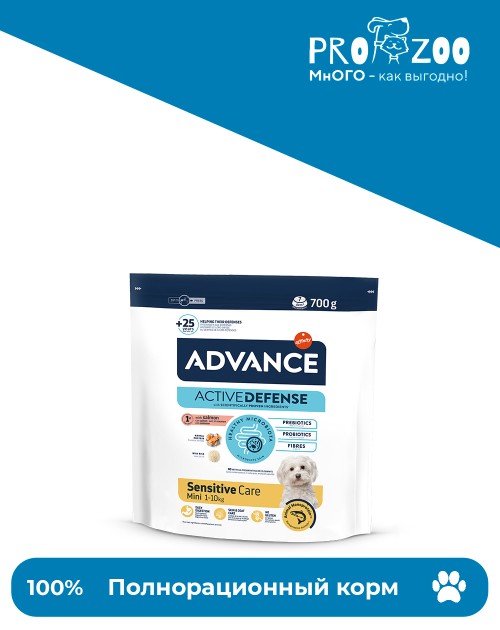 Advance Mini Sensitive для собак малых пород с чувствительным пищеварением, лосось и рис Advance Mini Sensitive для собак малых пород с чувствительным пищеварением, лосось и рис
