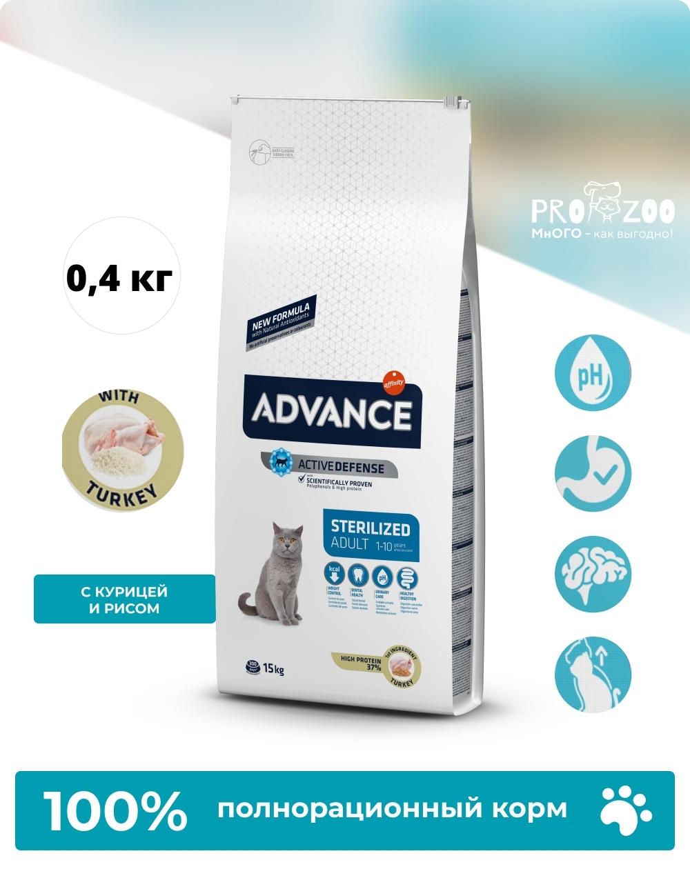 предпросмотр Сухой корм Advance для стерилизованных кошек и кастрированных котов, индейка, 0,4 кг 1