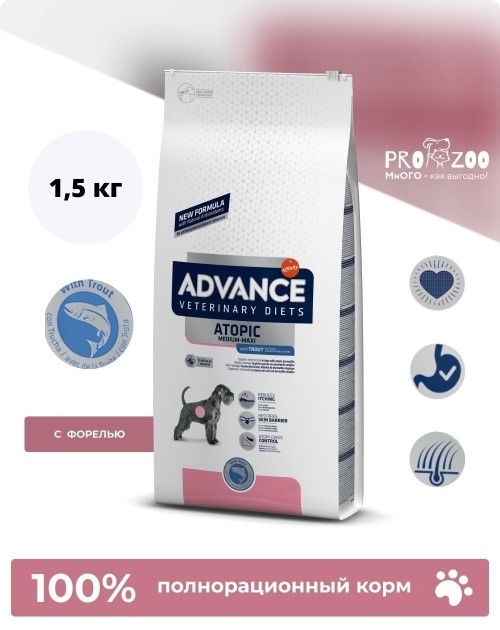 Advance VetDiet Atopic беззерновой для собак при дерматозах и аллергии, форель Advance VetDiet Atopic беззерновой для собак при дерматозах и аллергии, форель
