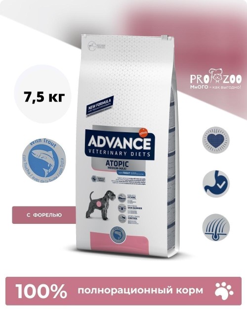 Advance VetDiet Atopic для собак мелких пород при дерматозах и аллергии, форель Advance VetDiet Atopic для собак мелких пород при дерматозах и аллергии, форель