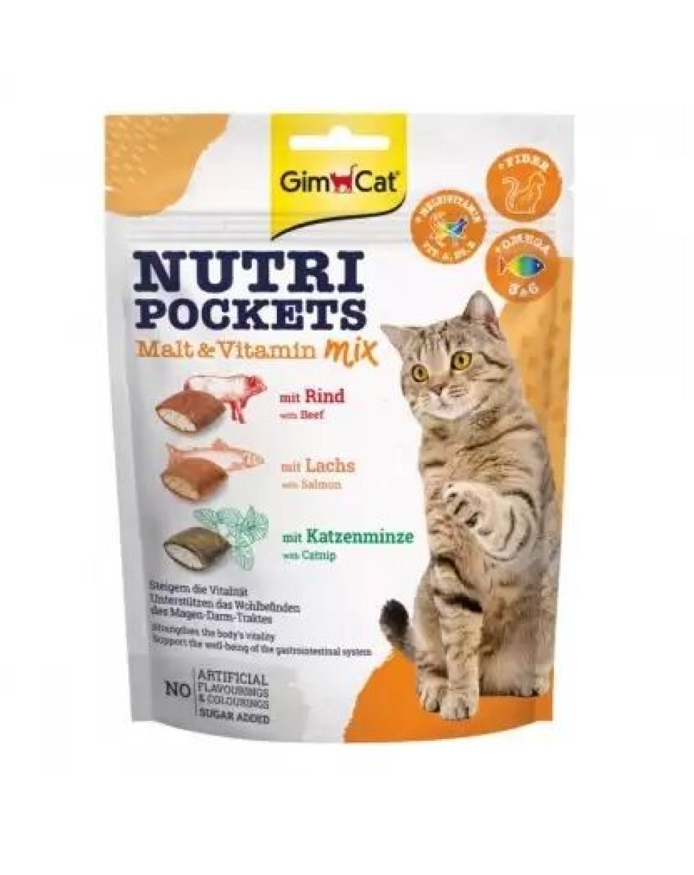 предпросмотр Лакомство GIMСАT Nutri Pockets Malt Vitamin Mix для кошек, говядина, рыба, кошачья мята, 0,015 кг  2