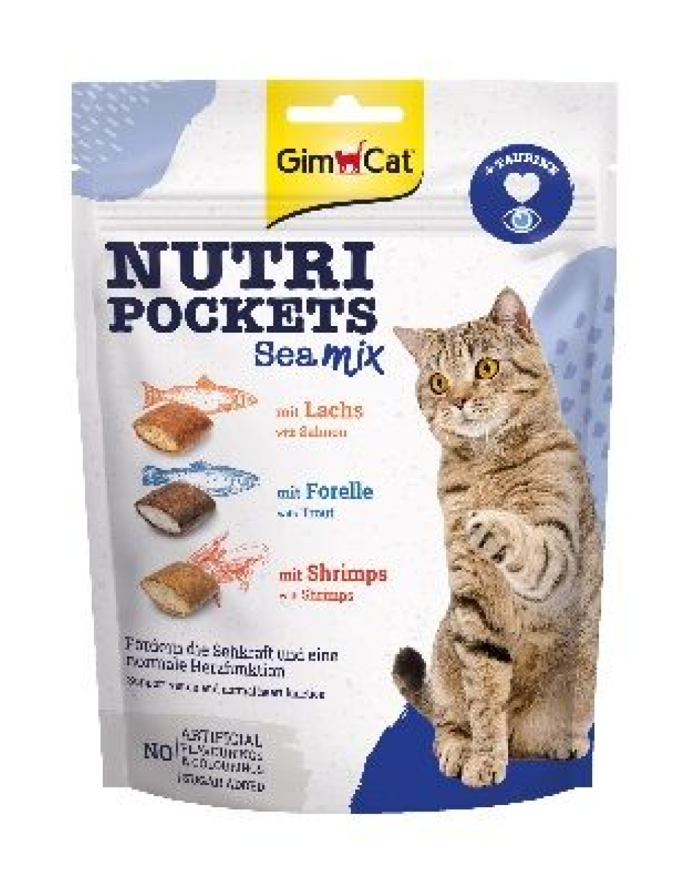 предпросмотр Лакомство GIMСАT Nutri Pockets Морской Микс для взрослых кошек, лосось, форель, креветки, 0,015 кг  2