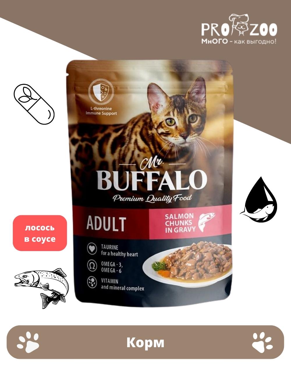 Корм Mr.Buffalo ADULT HAIR and SKIN пауч для кошек, лосось в соусе, 85 г 1