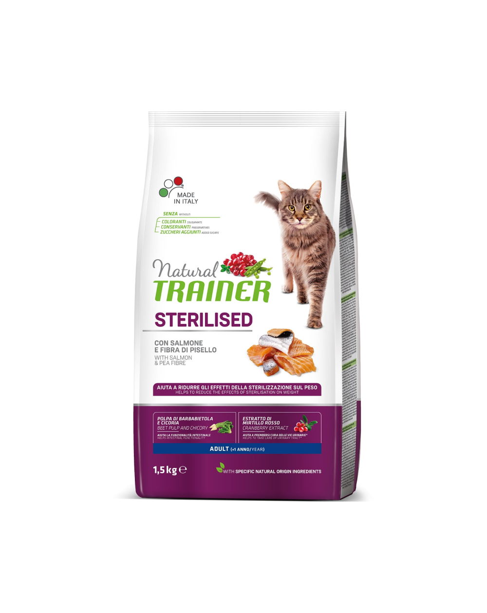 предпросмотр Сухой корм Natural Trainer для стерилизованных кошек, лосось, 0,3 кг 2