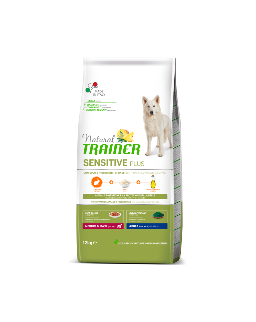 предпросмотр Сухой корм Natural Trainer для собак средних пород с чувствительным пищеварением, кролик, 12 кг 2