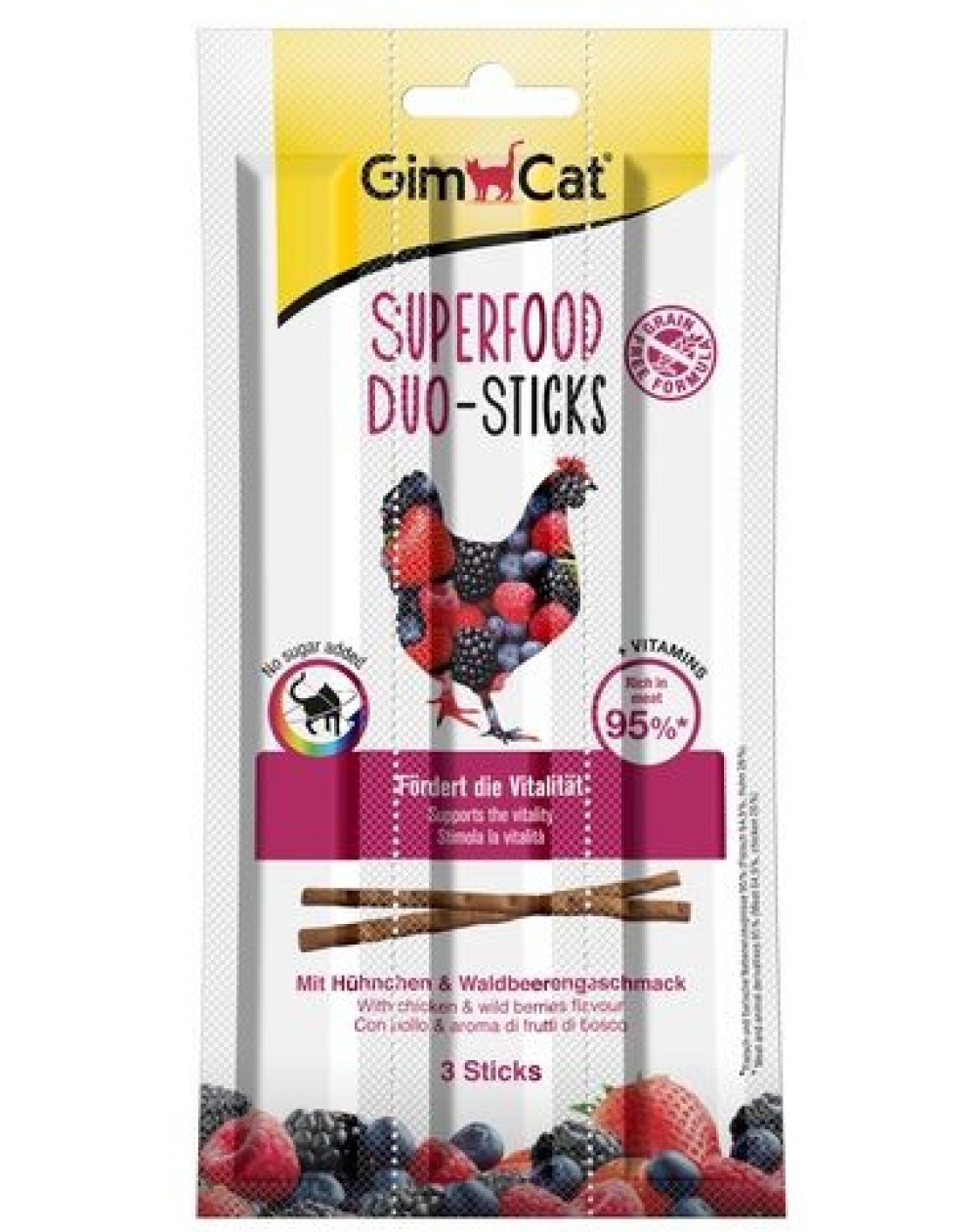 предпросмотр Лакомые палочки GIMСАT для взрослых кошек, курица и лесные ягоды, 3 шт 2