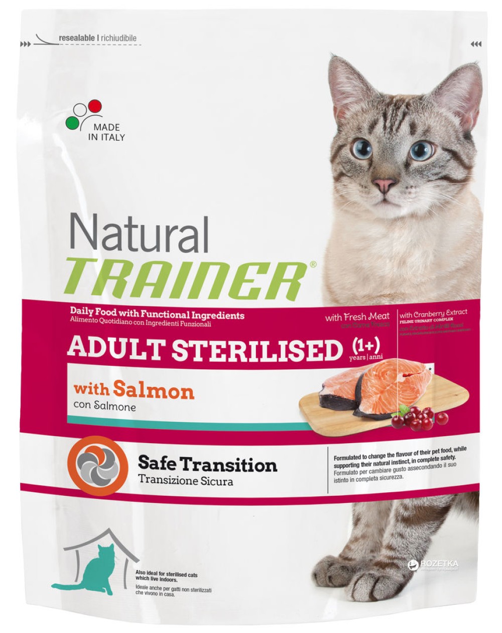 предпросмотр Корм Natural Trainer для стерилизованных кошек, лосось, 3 кг 2